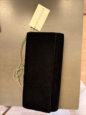 Lord & Taylor Black Velvet Clutch with Silver Chain